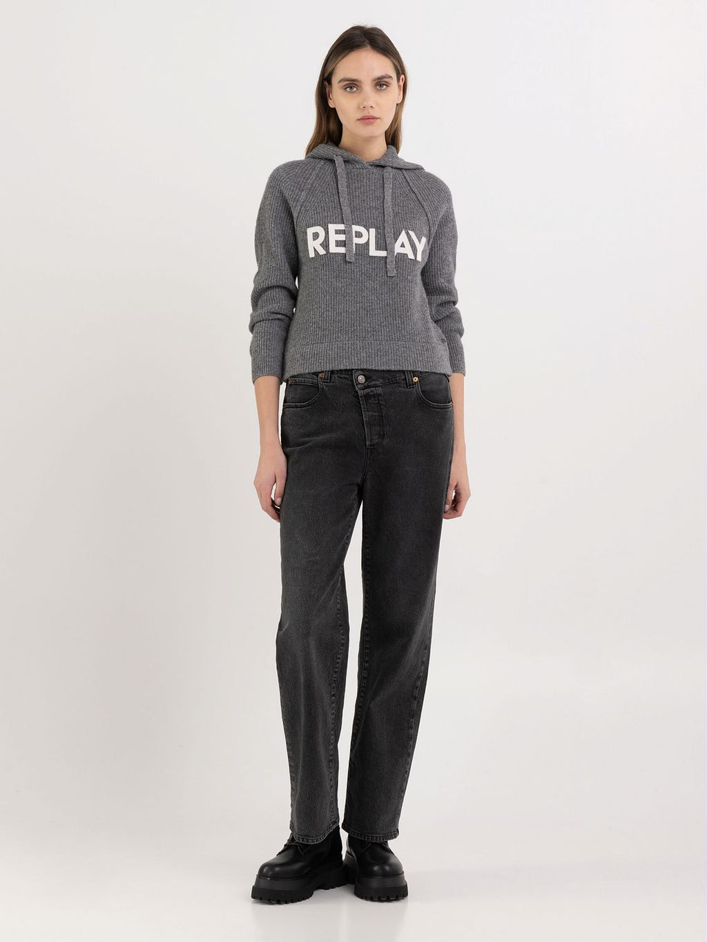 REPLAY CROPPED SWEATER WITH HOOD