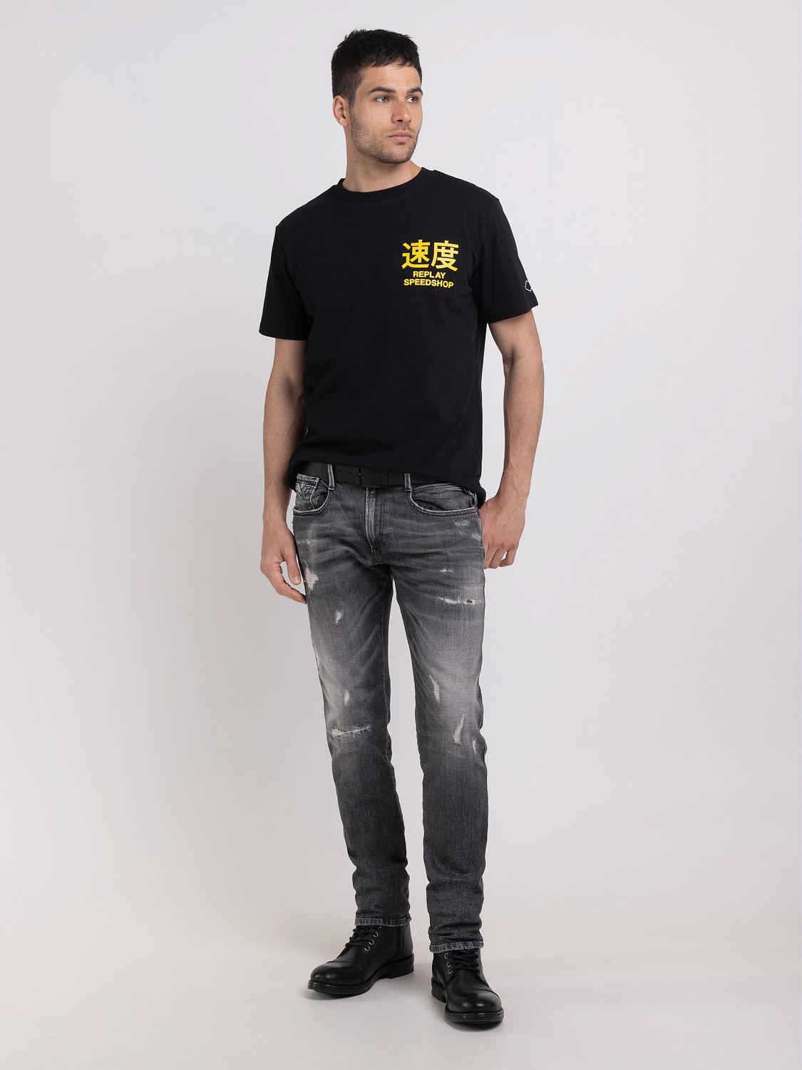 REPLAY T-SHIRT IN JERSEY WITH SPEED SHOP PRINT