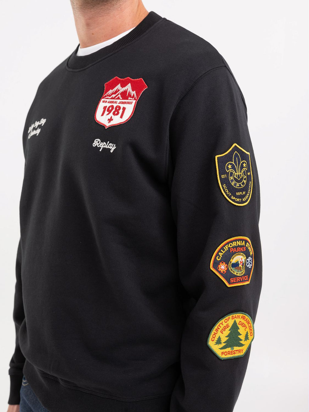 REPLAY COTTON SWEATSHIRT WITH BADGES