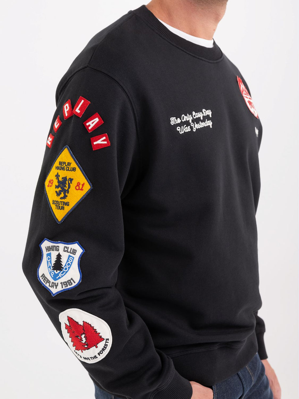 REPLAY COTTON SWEATSHIRT WITH BADGES