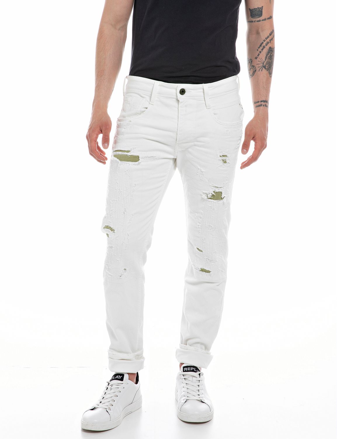 Replay men’s Broken Edge slim fit Anbass jeans