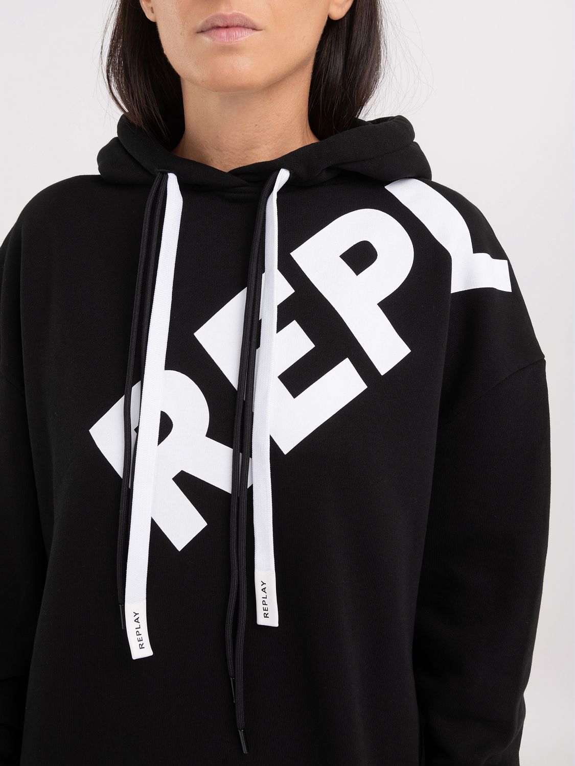 REPLAY SWEATER WITH HOOD AND REPLAY PRINT