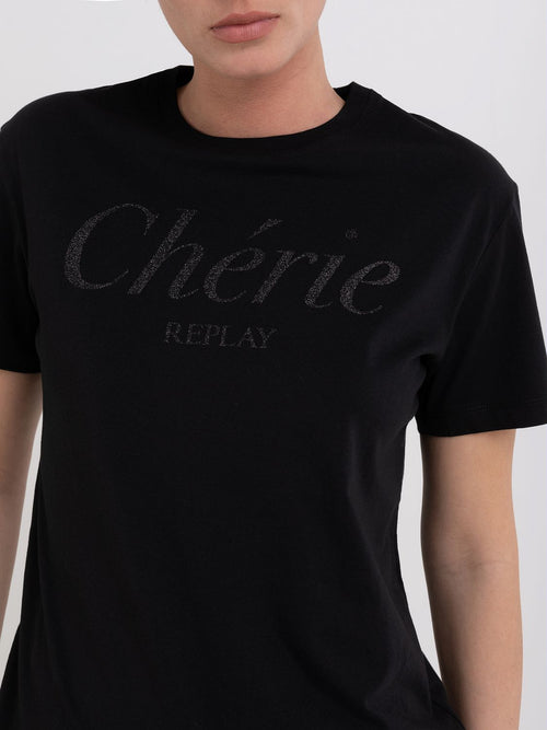 REPLAY CREWNECK T-SHIRT WITH GLITTER PRINT